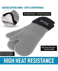 Zulay Kitchen Non Slip Grip Oven Mitts Heat Resistant - Long Protective Oven Gloves