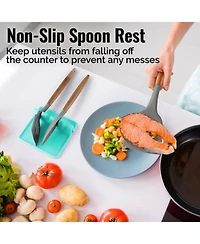 Silicone Utensil Rest with Drip Pad for Multiple Utensils