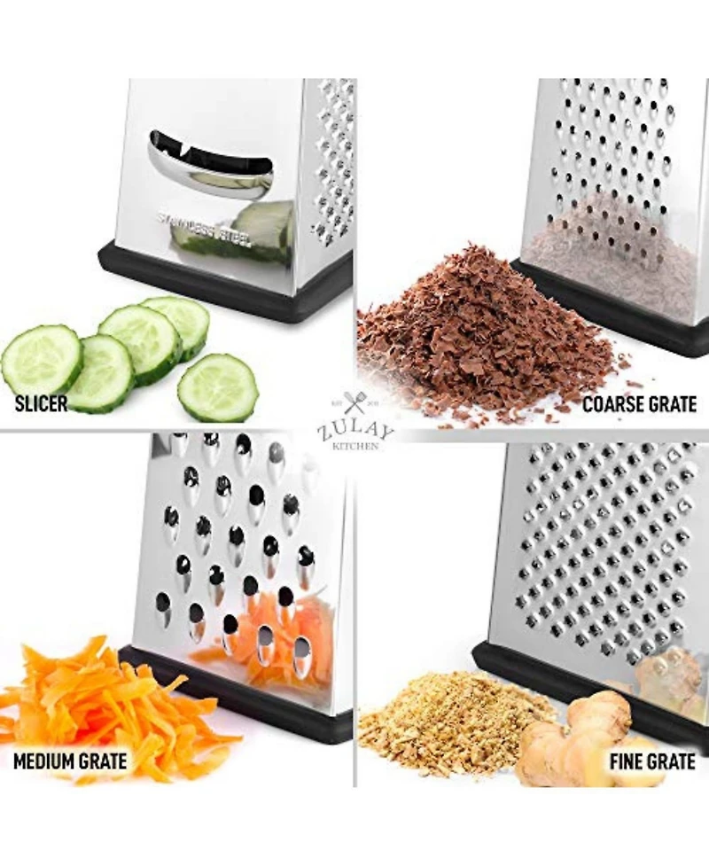 4-Sided Cheese Grater - Stainless Steel Grater With Easy Grip Handle & Anti-Skid Base (Large)
