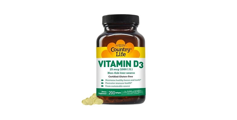 Country Life Vitamin D3 ,1000 Iu ,200 Softgels
