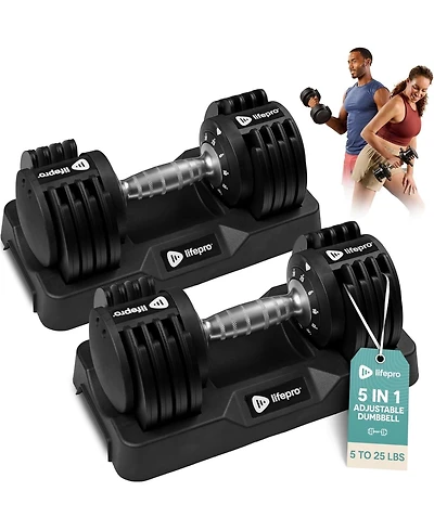 LifePro Adjustable Dumbbell Set or Single – Quick-Change Hand Weights, 25lb & 90lb Options – Space-Saving Dumbbells for Home Gym Strengt