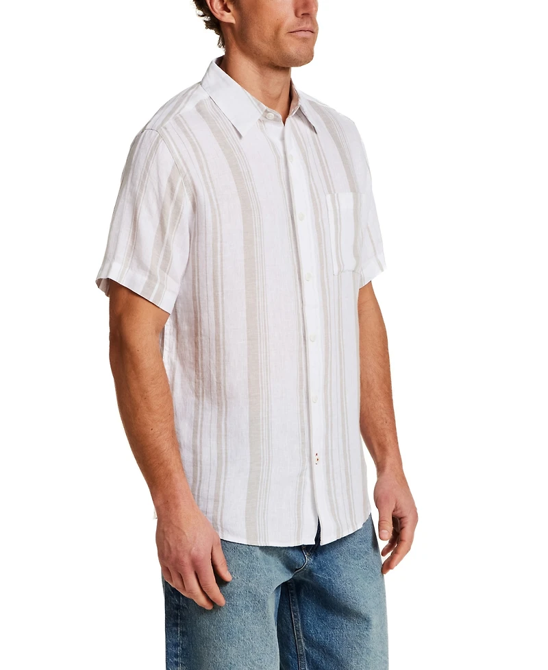 Weatherproof Vintage Men's Regular-Fit Stripe Button-Down 100% Linen Shirt
