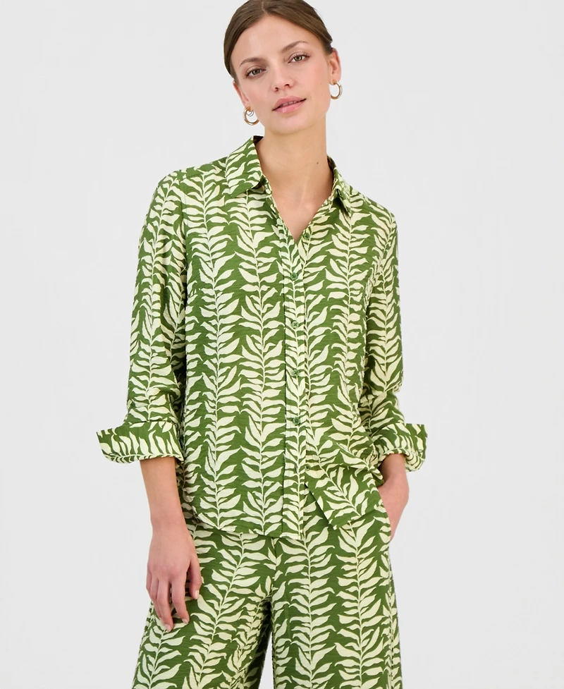 I.n.c. International Concepts Petite Printed Long-Sleeve Button-Front Blouse, Macy's Exclusive