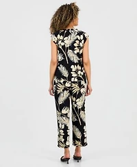Anne Klein Essentials Petite Printed Short Sleeve Top Cropped Pants