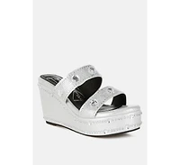 Iki Diki Rhinestone & Diamante Wedge Sandals