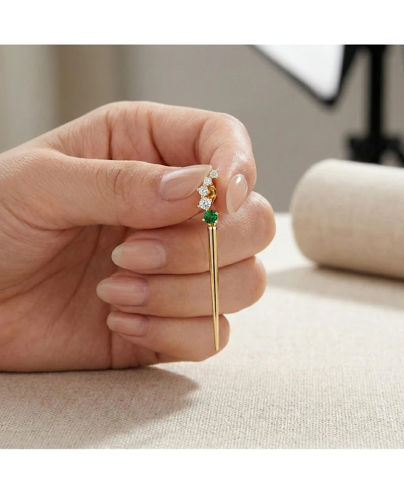 Elegant Waterfall Spike Dangle Earrings 14k Yellow Gold Plating with Green & Cubic Zirconia