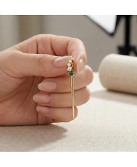 Elegant Waterfall Spike Dangle Earrings 14k Yellow Gold Plating with Green & Cubic Zirconia