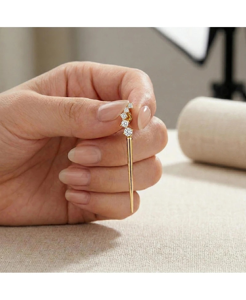 Elegant Waterfall Spike Dangle Earrings 14k Yellow Gold Plating with Green & Cubic Zirconia