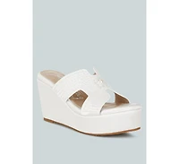 Renier Satin Pearl Detail Wedge Sandals