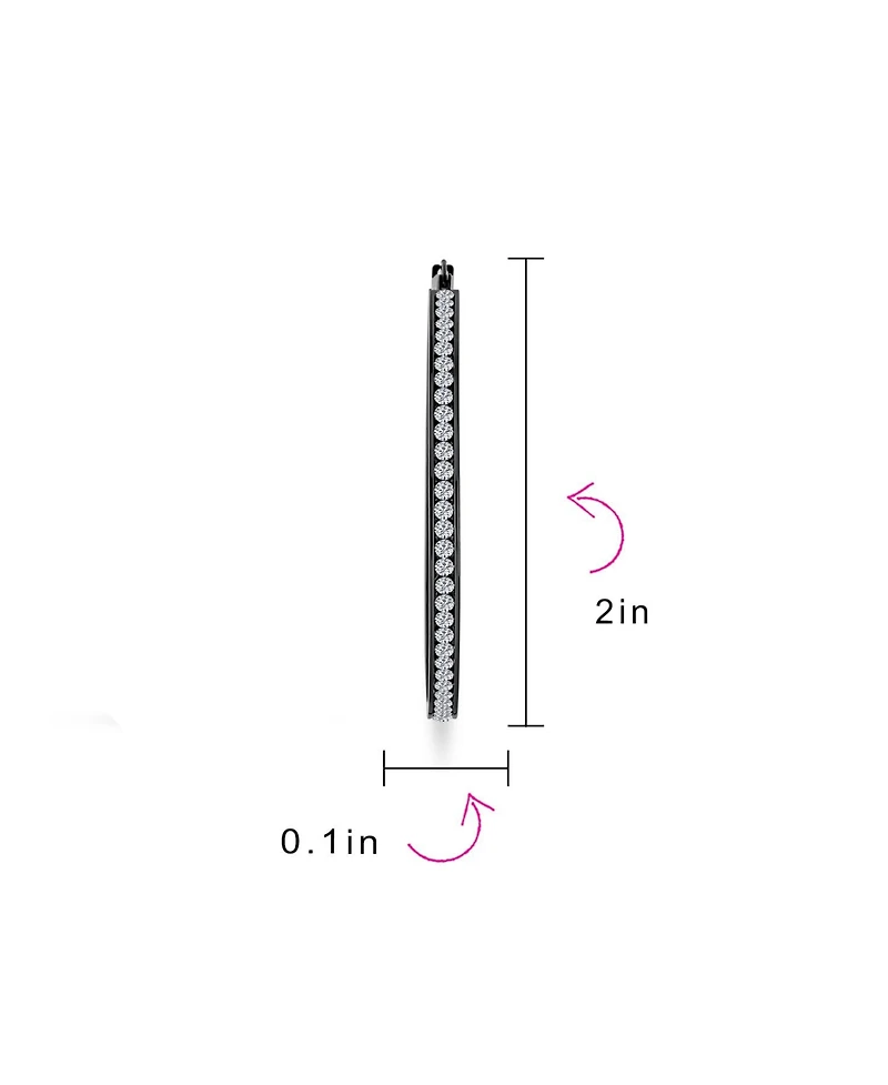 Bling Jewelry Round Channel Set Cz Hoop Earrings Silver Gold Tone Black Stainless Steel 2" Diameter