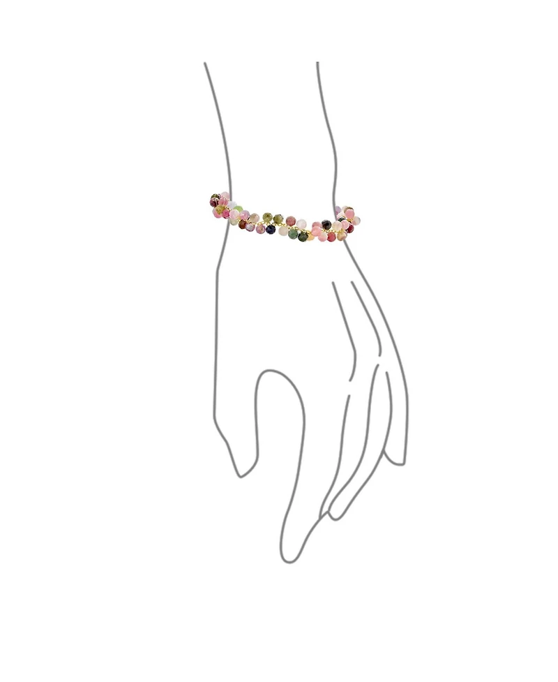 Bling Jewelry Small Wrist Chain Link Bracelet with Rainbow Tourmaline and 18K Gold Plating