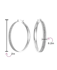 Bling Jewelry Round Channel Set Cz Large Hoop Earrings Stardust Brush Matte Finish Gold Plated Stainless Steel 2 Diameter