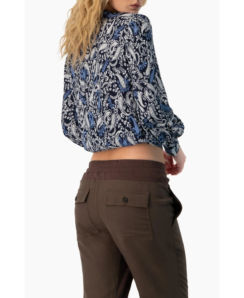 Ivonne Women's Long Sleeve Paisley V-Neck Blouse