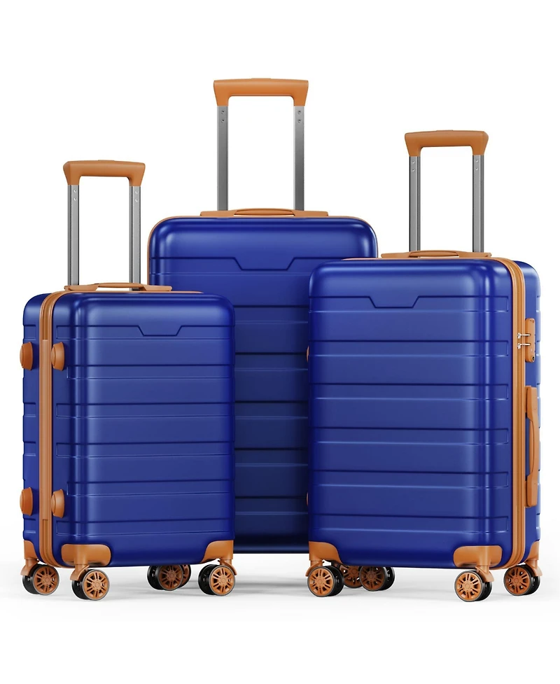 Sugift 3 Piece Hardshell Luggage Set with Spinner Wheels Tsa Lock and Aluminum Telescopic Handle