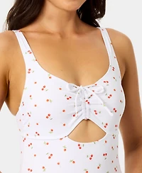 California Waves Women's Ditsy Wide Rib Tunneled One-Piece Swimsuit