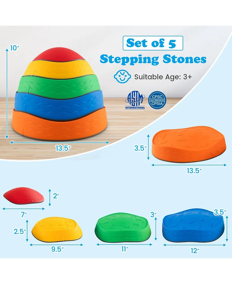 Mecale 5-Piece Kids Stepping Stones Stackable Round River Stone Set for Indoor & Outdoor Play