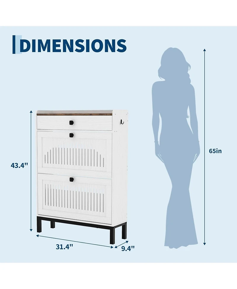 gaomon Modern Wooden Shoe Storage Cabinet – 2 Turn Drawers, Adjustable Shelf, Top Drawer, Anti-Tipping, Space-Saving Hidden Organizer for Entry