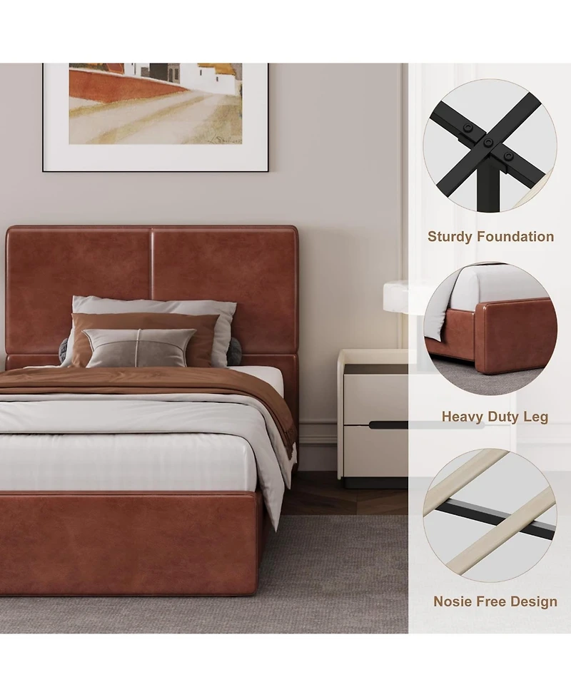 gaomon Platform Bed Frame with 2 Storage Drawers, Faux Leather Low Profile Bed Base with Wood Slat Support, No Box Spring Needed, Easy Assembly