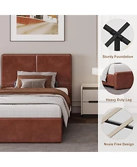 gaomon Platform Bed Frame with 2 Storage Drawers, Faux Leather Low Profile Bed Base with Wood Slat Support, No Box Spring Needed, Easy Assembly
