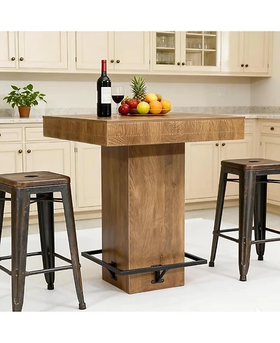 Tribesigns 37.4" H Square Bar Table, Wooden Bistro Pub Table with Metal Footrest