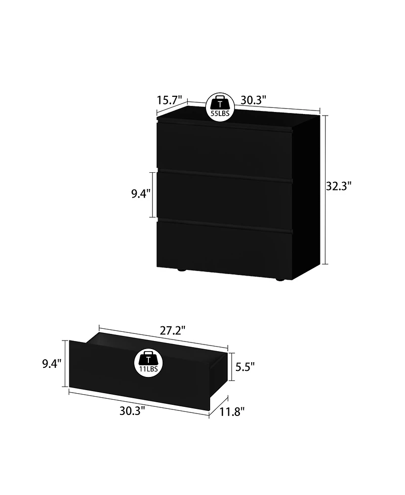 Homsee Nightstand with 3 Drawers,Bedside table,Chest Nightstands