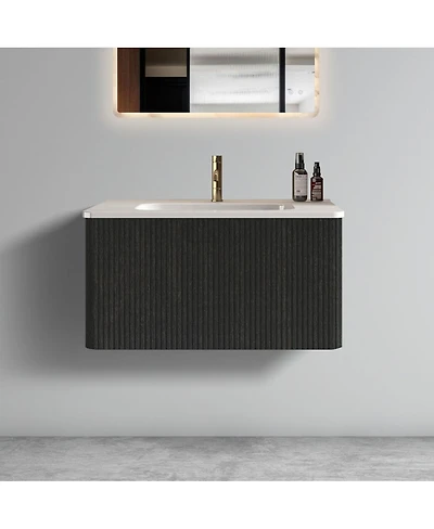 Sillysis 30 Floating Bathroom Vanity with Integrated Ceramic Sink, Wall Mounted Bathroom Vanity without Faucet, Pre-assembled