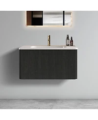 Sillysis 30 Floating Bathroom Vanity with Integrated Ceramic Sink, Wall Mounted Bathroom Vanity without Faucet, Pre-assembled