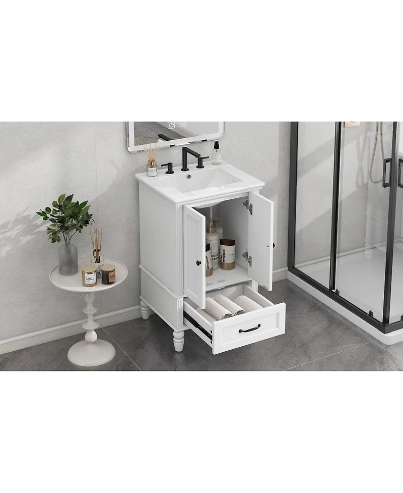 Sillysis Bathroom Vanity with Ceramic Sink, Drawer & Soft Close Doors, Small Space Modern Cabinet