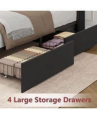 gaomon King Size Bed Frame with 4 Storage Drawers, Velvet Fabric Upholstered Platform Bed with Tufted Headboard, Wooden Slats, No Box Spring Required