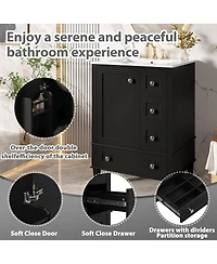 Sillysis 24" Bathroom Vanity with Sink, Modern Multi-Drawer Storage Soft Close, Easy Assembly for Small Spaces