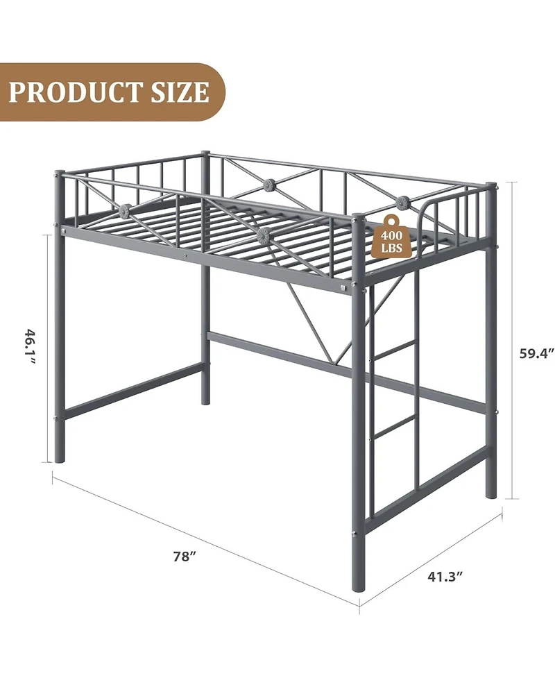 gaomon Loft Bed Frame, Heavy Duty Metal with 400 Lbs Weight Capacity, Space-Saving & Noise-Free Design, Industrial Loft Bed for Kids, Teens, Adults