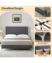gaomon Queen Velvet Platform Bed with Adjustable Headboard