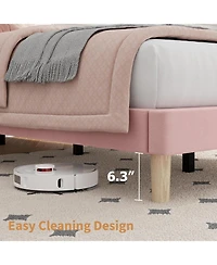 gaomon Twin Bed Frame with Adjustable Headboard, Velvet Upholstered Platform Bed Frame Twin Size, Vertical Channel Tufted, Strong Wooden Slats