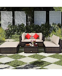 Gymax 5PCS Rattan Sectional Sofa Set Patio Furniture Set w/ Cushion Pillow