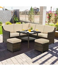 Gymax 6PCS Rattan Patio Sectional Sofa Set Cushioned Conversation Furniture Set