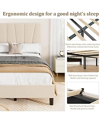 gaomon Twin Xl Size Platform Bed Frame with 3-Level Adjustable Headboard, Linen Upholstered Bedframe with Noise-Free Slats, Mattress Foundation