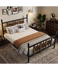 gaomon Size Bed Frame with Headboard and Footboard, Metal Bed Frame w/Vintage Circular Design & Storage Space Under Bed, Easy