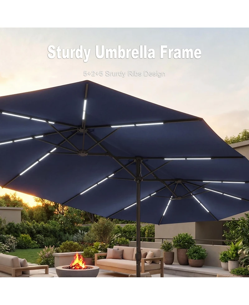 Homsee 15 ft. Double Sided Umbrella Outdoor Patio Umbrella with 12 Led Solar Strips, Base and Sand Bag