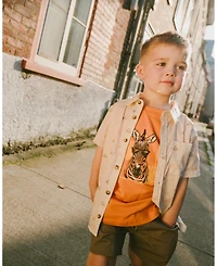 Deux par Toddler Boys Poplin Shirt Beige Safari Print