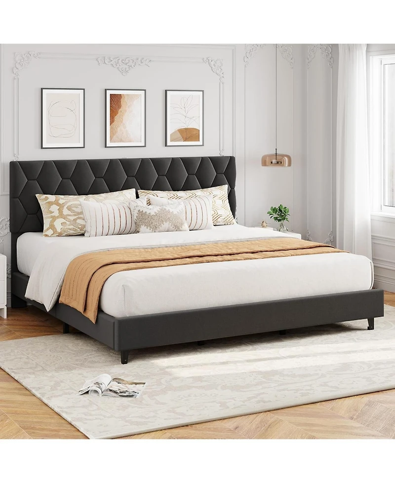 gaomon Platform Bed Frame with Adjustable Upholstered Headboard, Modern Bed Frame with Wooden Slats Support & Triangular Feet