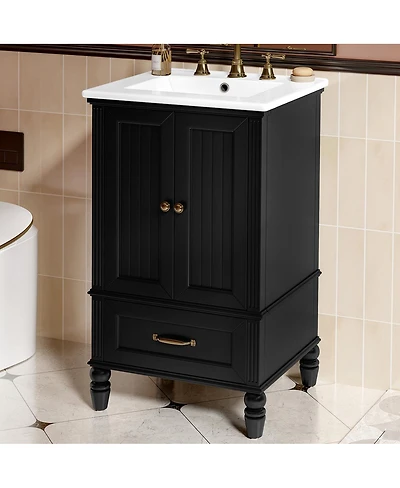 Sillysis Bathroom Vanity with Sink, Cabinet Doors and Drawer, Magnetic Door Adjustable Feet for Small Bathrooms-Sillysis