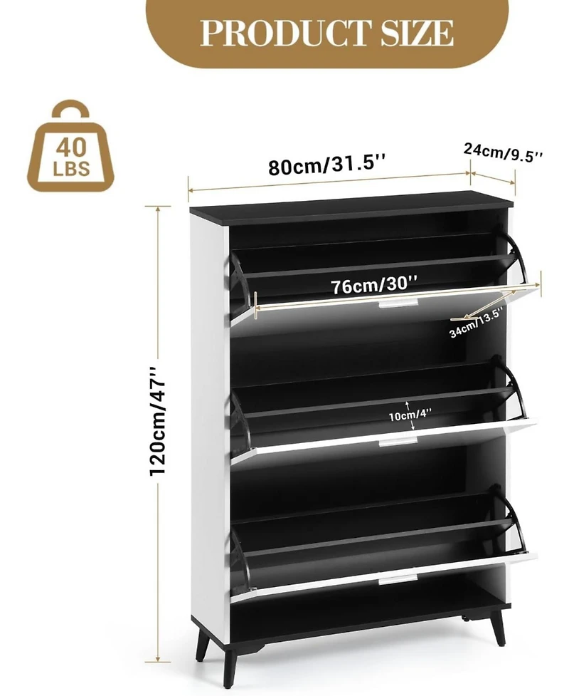 gaomon 47 inch Farmhouse Shoe Cabinet with 3 Flip Drawers