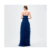Bariano Women's Ziana Strapless Ruffle Ball Gown