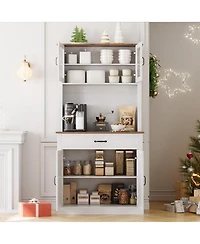 gaomon Kitchen Pantry Cabinet with Microwave Stand & Coffee Bar,Wooden Freestanding Hutch Cabinet with Adjustable Shelves and 4 Doors