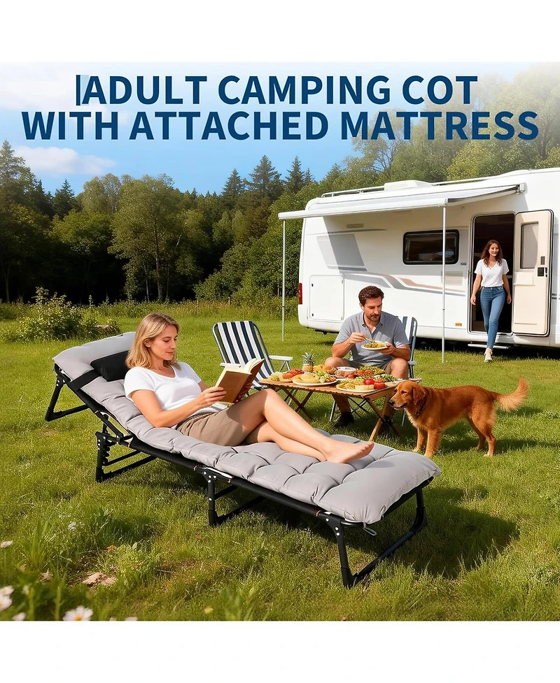 gaomon TrailBlaze Heavy-Duty Folding Camping Cot Bed for Adults – Removable Thick Mattress, Pillow & Side Pocket, Portable Oxford