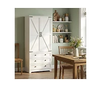 gaomon Farmhouse Kitchen Pantry Cabinet - 72" Tall Large Wood Kitchen Storage Cabinets with Adjustable Shelves & 2 Barn Doors & 3 Drawer