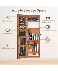 Rainsken Mirror Jewelry Cabinet with Led Lights, Lockable Wall/Door Mounted Jewelry Armoire Organizer for Bedroom