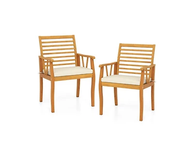 Slickblue 2-Piece Patio Dining Chair Set in Acacia Wood with Armrests