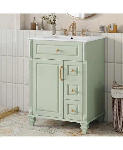 Sillysis Freestanding Bathroom Vanity with Ceramic Sink, Flip Drawer Storage and Adjustable Shelf for Small Spaces