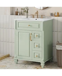 Sillysis Freestanding Bathroom Vanity with Ceramic Sink, Flip Drawer Storage and Adjustable Shelf for Small Spaces